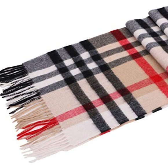 🆕 NIB 🏴 Camel Check Plaid Cashmere Scarf - Picture 2 of 2